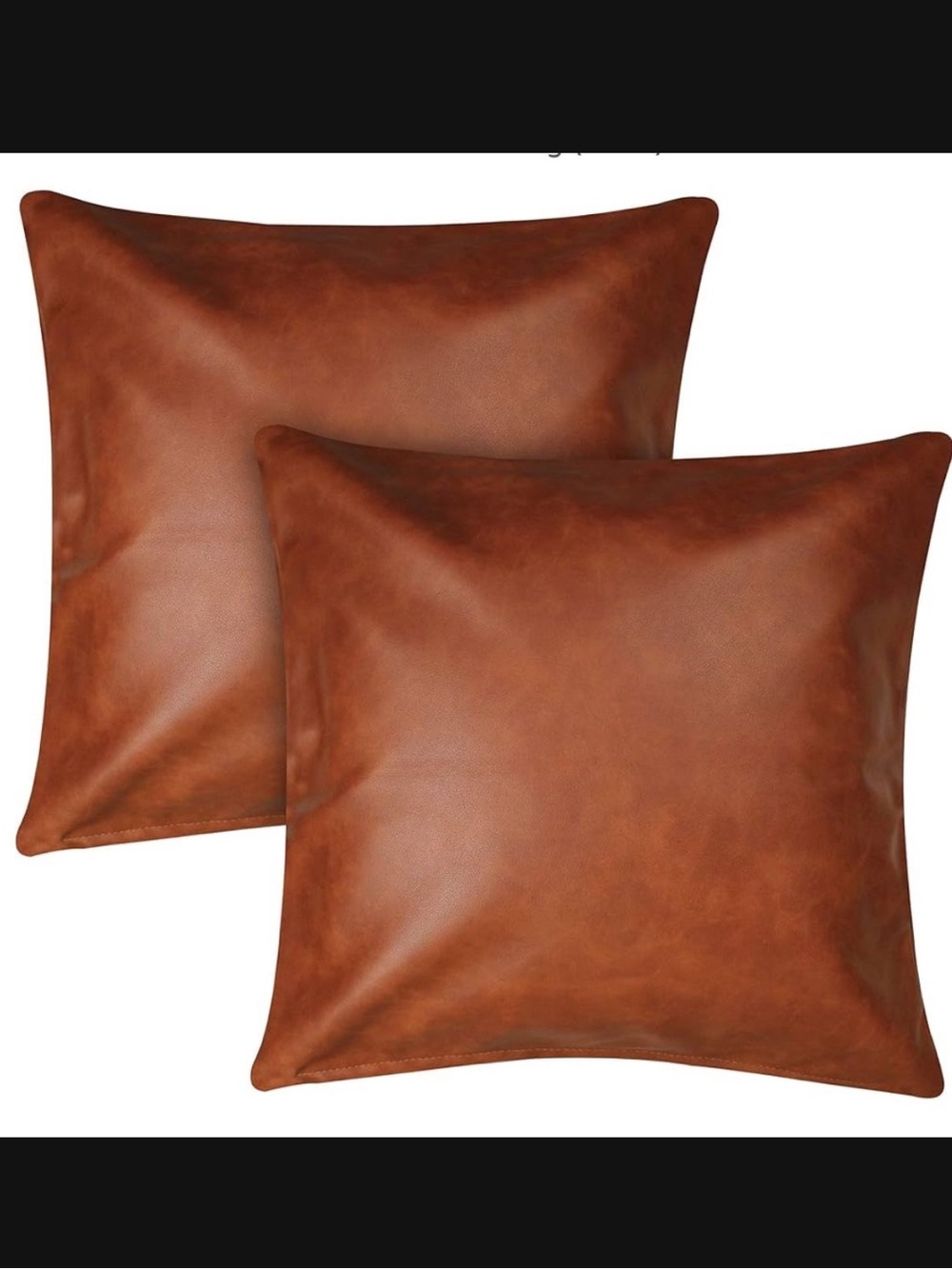 Pair of Cognac Brown Faux Leather Throw Pillows